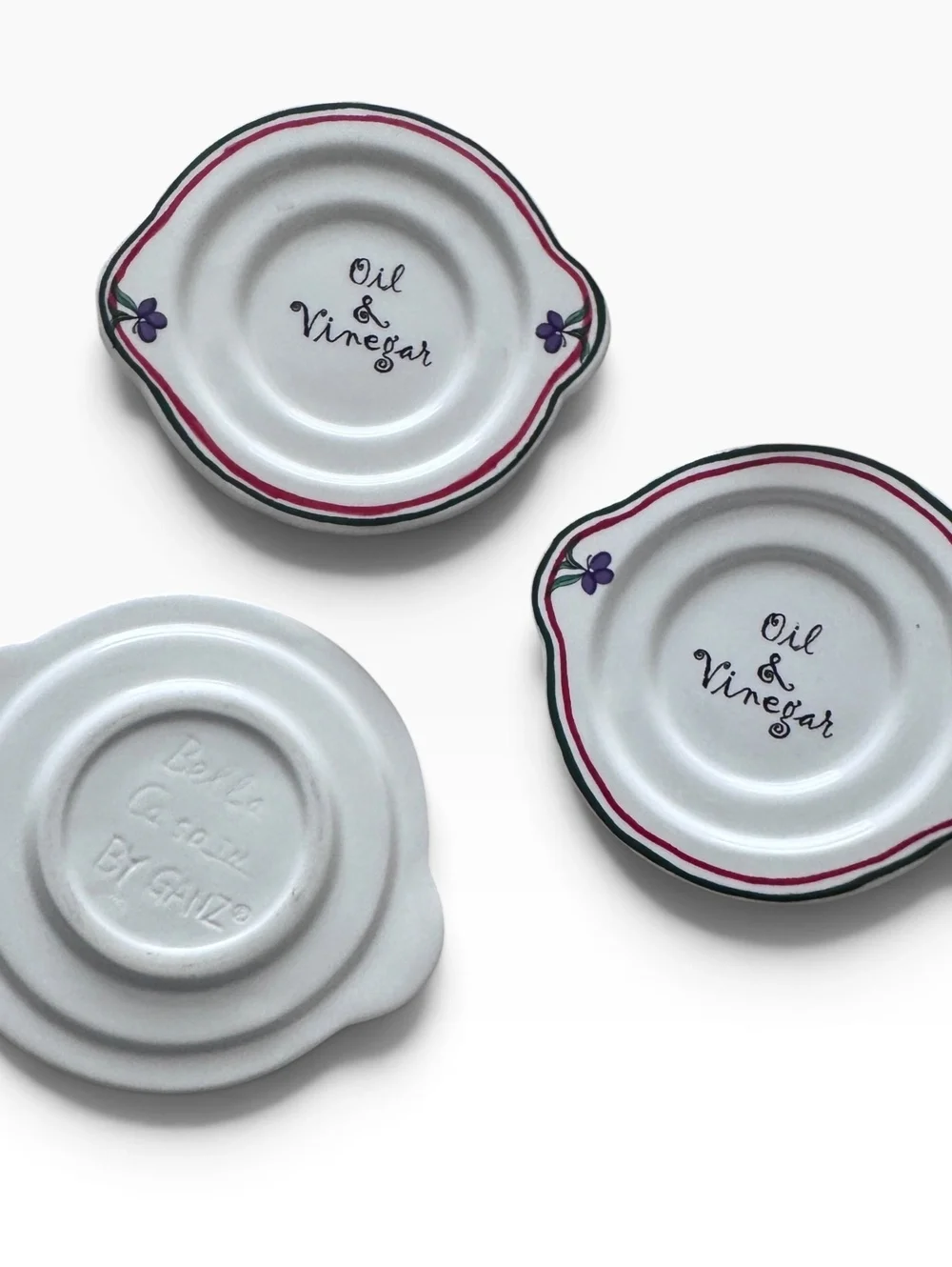 Bella Casa by Ganz Oil & Vinegar Dipping Plates Set of 3 Hand Painted Floral